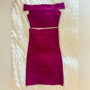 BCBGMaxAzria Bandage Crop Top and Mini Skirt Set